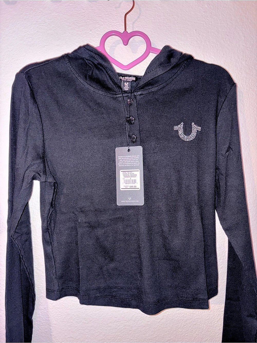 True Religion World Tour Hoodie Graphic Hoodie in Black & Pink Size Large NWT